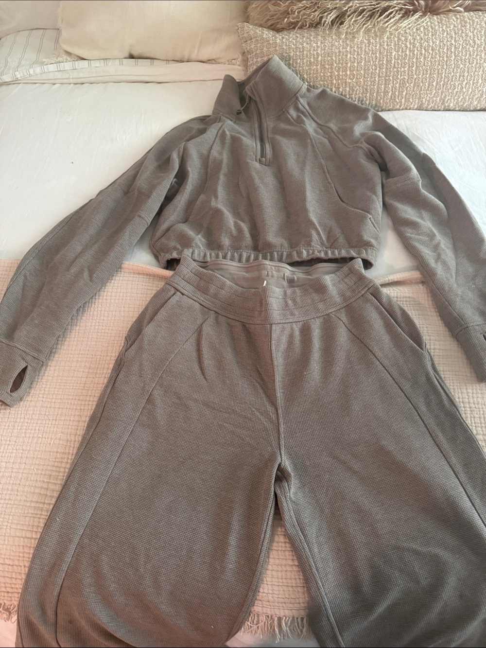 lululemon athletica waffle  taupe Cropped Quarter-Zip & pants